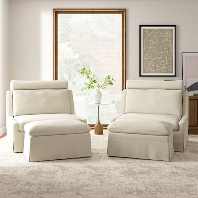 Flo Modern 45" W Oversized Slipcovered Accent Chair with Wheels and Ottoman Set of 2 by HULALA HOME