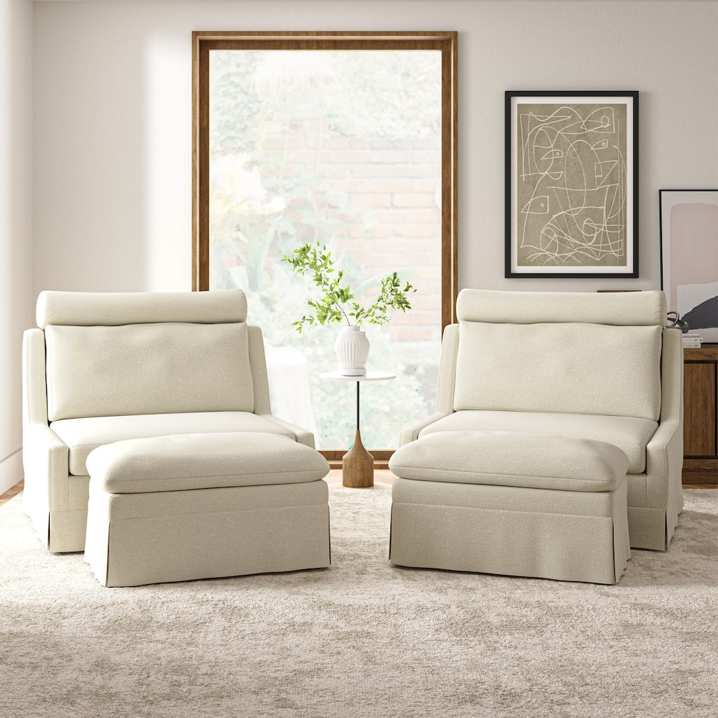 Flo Modern 45" W Oversized Slipcovered Accent Chair with Wheels and Ottoman Set of 2 by HULALA HOME