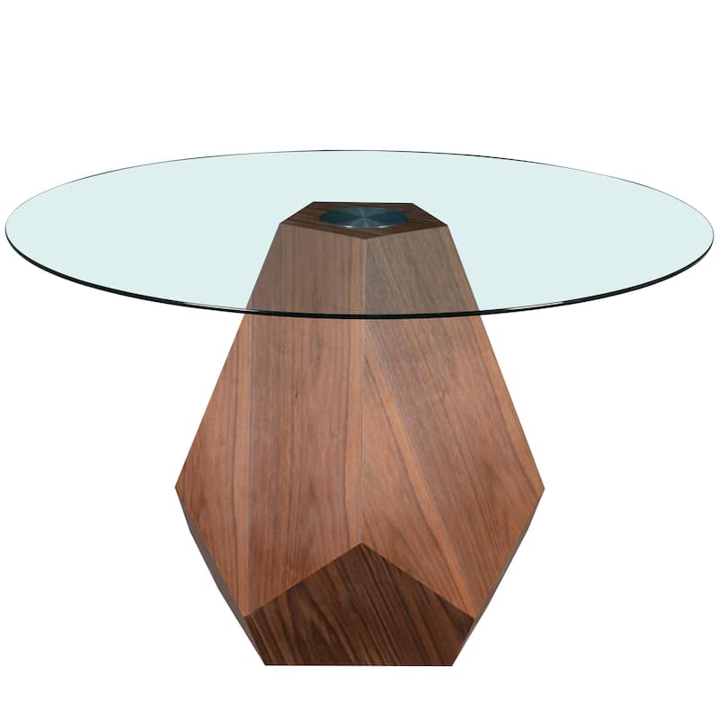 Nebo Round 47" Tempered Glass or Sintered Stone Top Dining Table with Geometric Design Ashwood Pedestal Base Kitchen Table