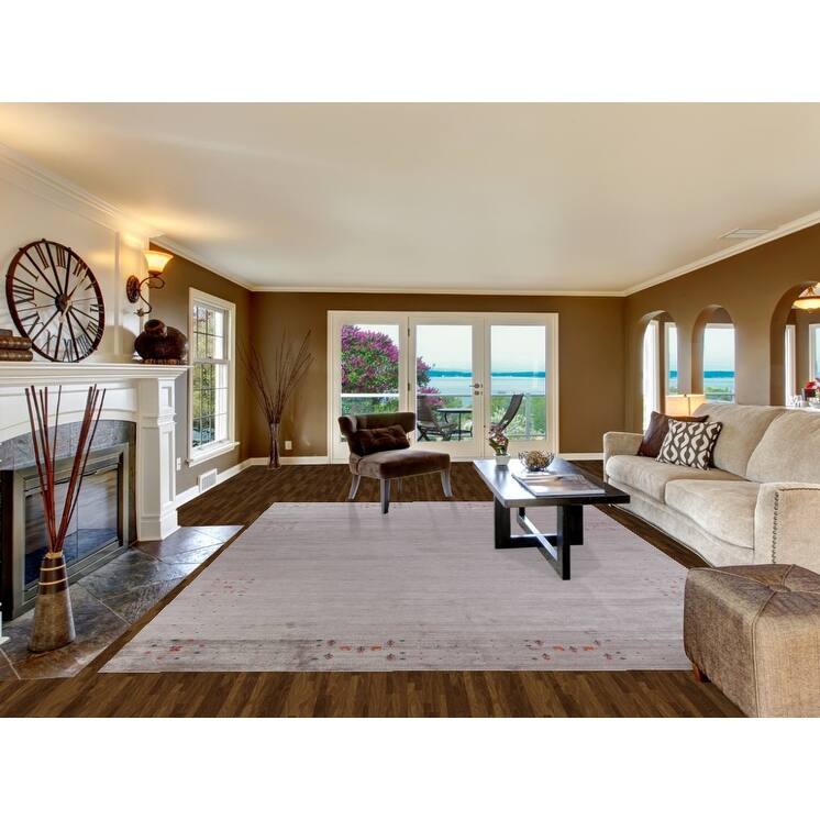 Hand Knotted Oriental 100% Wool Carpet Tribal Tribal Beige & Ivories Gabbeh Area Rug - 12' 4'' X 9' 0''