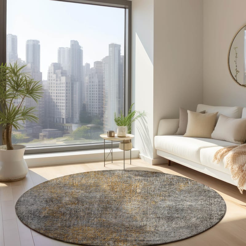Machine Washable Indoor/ Outdoor Chantille Watercolor Ombre Rug - Gray - 8' x 8'