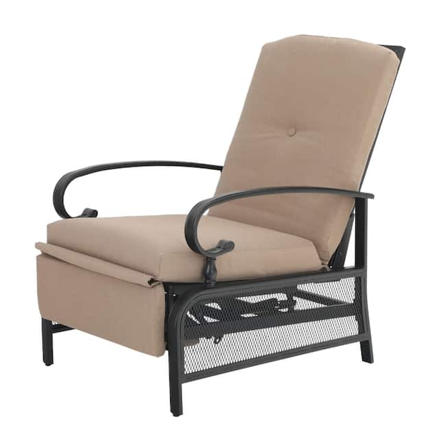 Outdoor Metal Adjustable Cushioned Recliner Lounge Chair - N/A