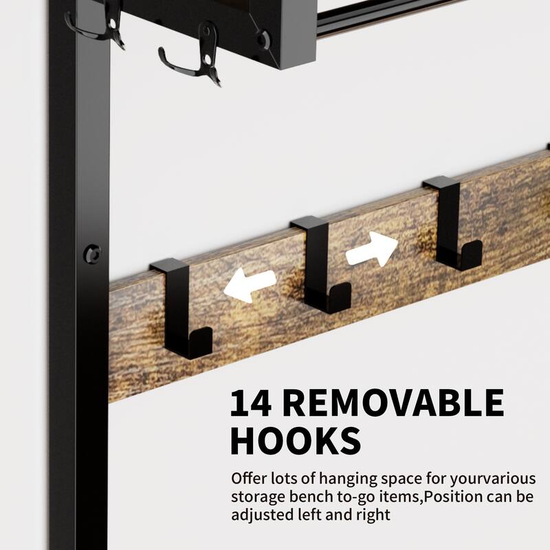 33.1" 5-in-1 Coat Rack with 2 Movable Drawers, Shoe Storage and Hooks