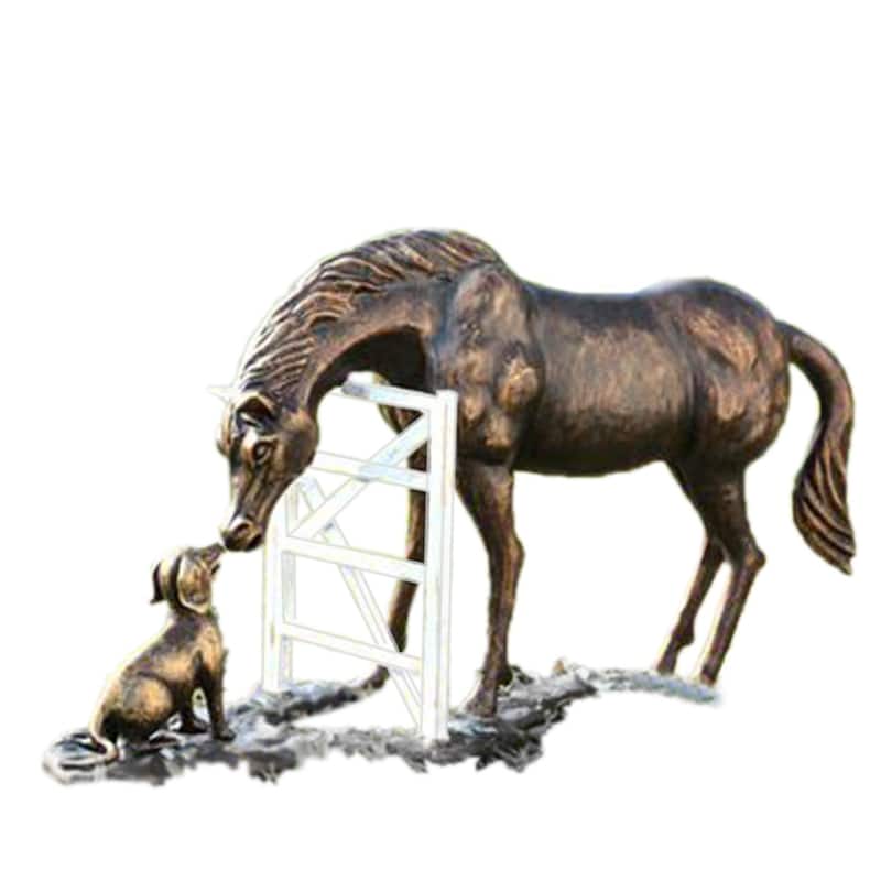 Bronze Finish Barnyard Pals Horse And Dog Garden Sculpture - 13.5 X 25.5 X 10 inches