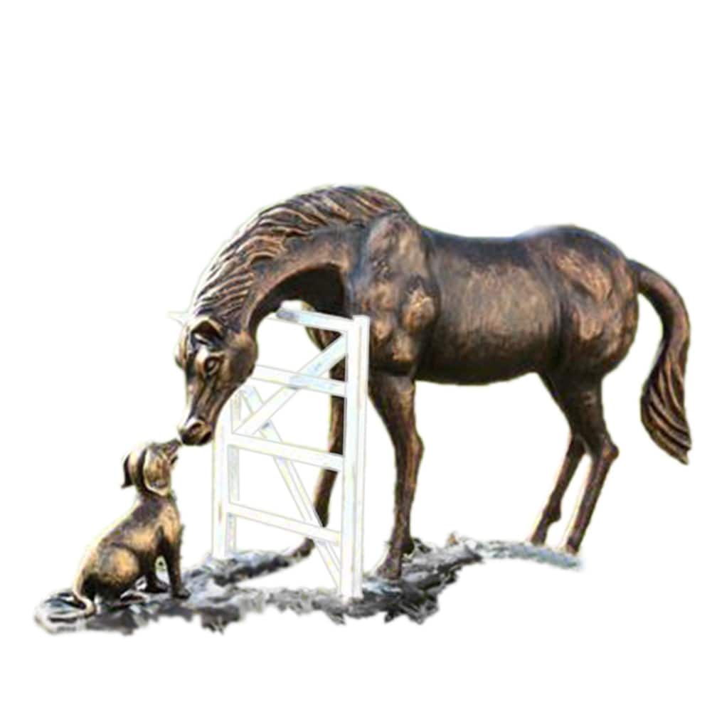 Bronze Finish Barnyard Pals Horse And Dog Garden Sculpture - 13.5 X 25.5 X 10 inches