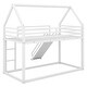 preview thumbnail 6 of 9, Twin Over Twin Heavy Steel Low Bunk Bed with Ladder & Slide, Space-Saving House Shaped Bunk Bed Frame for Kids Boys Girls, White