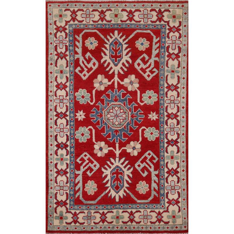 Red Kazak Oriental Foyer Rug Handmade Wool Carpet - 3'3" x 5'5"