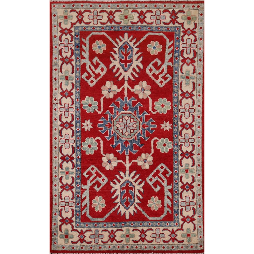 Red Kazak Oriental Foyer Rug Handmade Wool Carpet - 3'3" x 5'5"