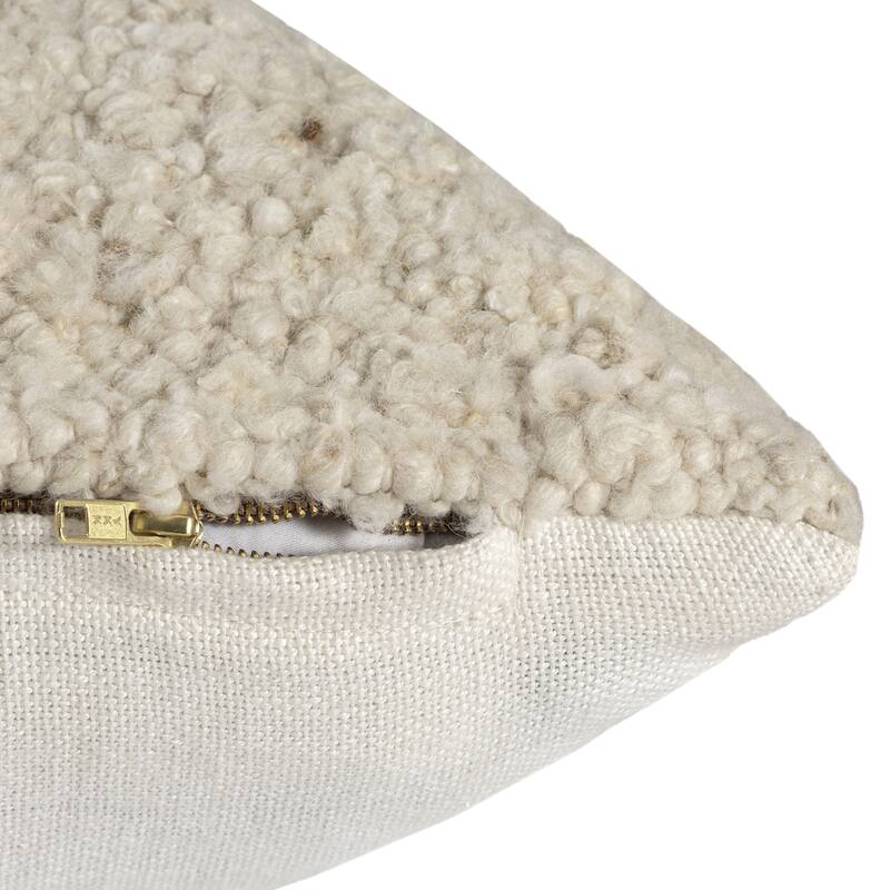 Handmade Boucle Wool Square Throw Pillow Cover - 24" - Cream