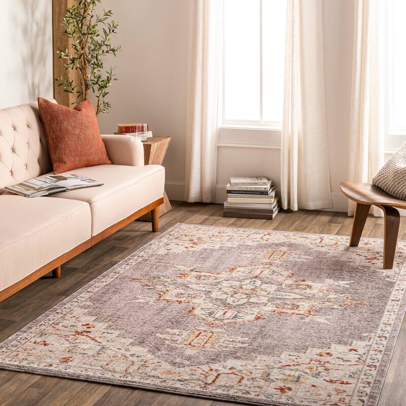 Livabliss Truva Vintage Gray Medallion Area Rug - Gray/Beige - 6' Round