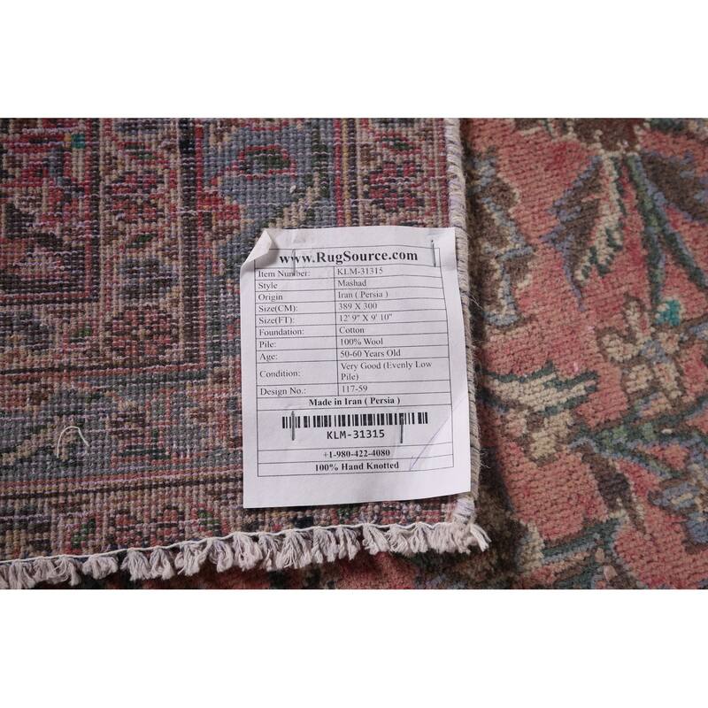 Mashad Persian Vintage Rug Hand-Knotted Oriental Wool Carpet - 9'10"x 12'9"