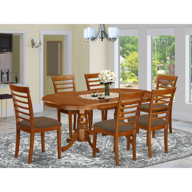 East West Furniture Dining Table Set Consist of an Oval Table with Butterfly Leaf and Dining Chairs (Chair Seat Type Options) - PLML7-SBR-C
