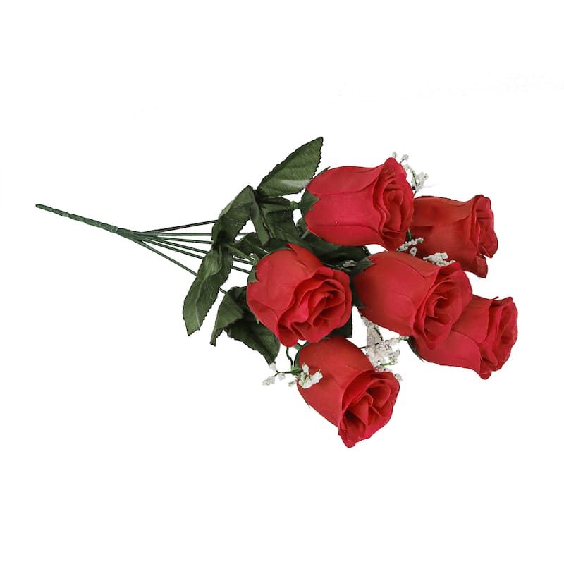Set of 12 Red Artificial Rose Bud Flower Stem Bush Bouquet 14in - 14" L x 6" W x 6" DP