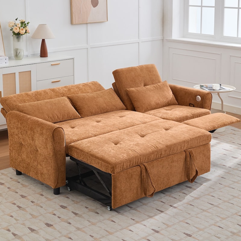 2-in-1 Sofa with Pull-Out Sleeper & Reversible Recliner by Harper&Bright Designs - Orange