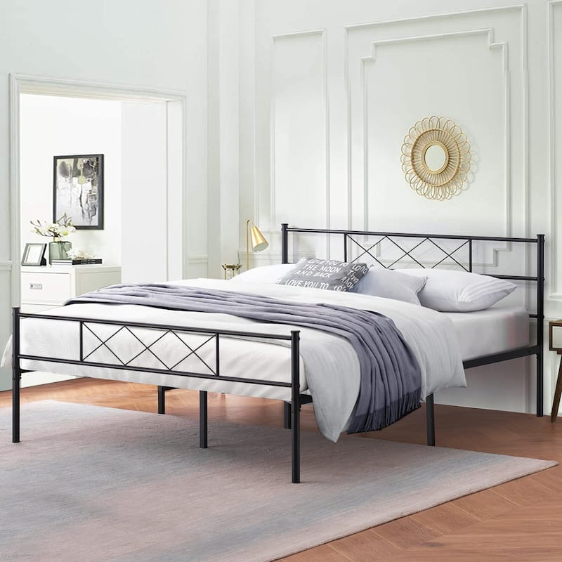 VECELO Modern Premium Metal Platform Bed Frames, Twin/Full/Queen Size Bed, Student apartment Beds - Black - Full