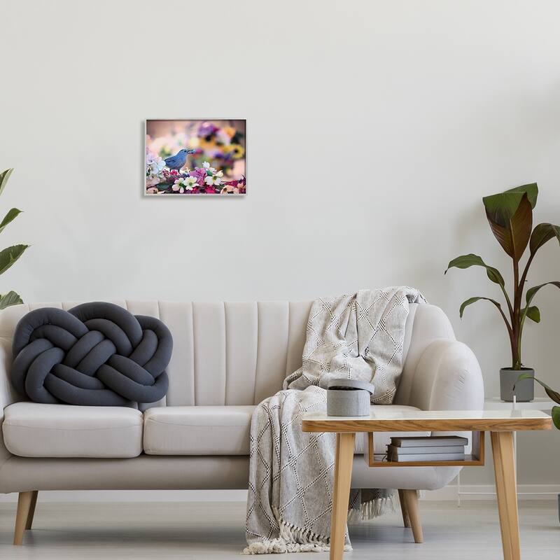 Stupell Bird with Spring Flowers Framed Giclee Art Design by Karen Burke