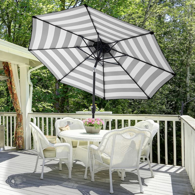 Pure Garden 9ft Striped Patio Umbrella with Push Button Tilt