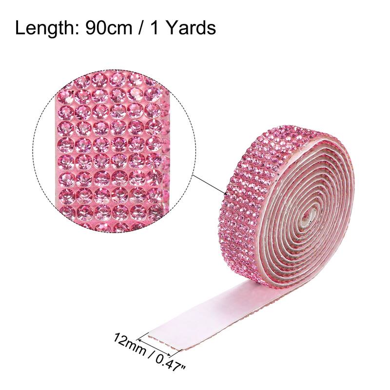 3 Roll 1 Yard 12mm Self Adhesive Crystal Ribbon - Dark Pink