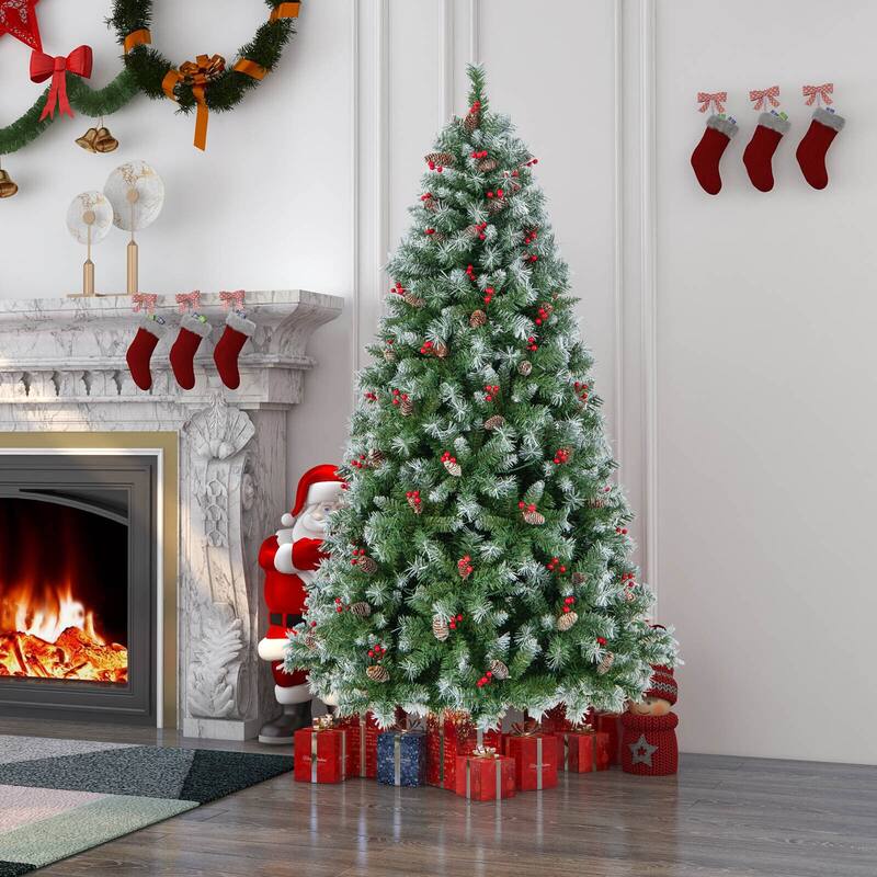6.5 FT Hinged Christmas Tree with PVC Branch Tips and Warm White LED Lights - 6.5 Foot