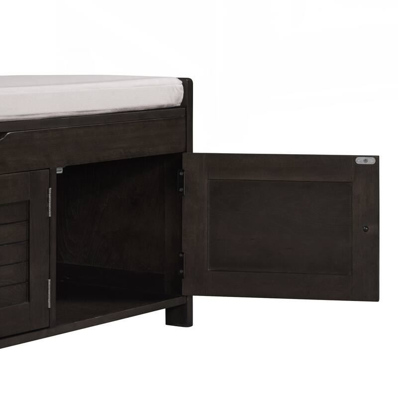 Storage Bench with 3 Shutter-shaped Doors, Shoe Bench with Removable Cushion and Hidden Storage Space