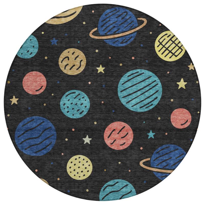 Machine Washable Indoor/ Outdoor Modern Planets Chantille Rug