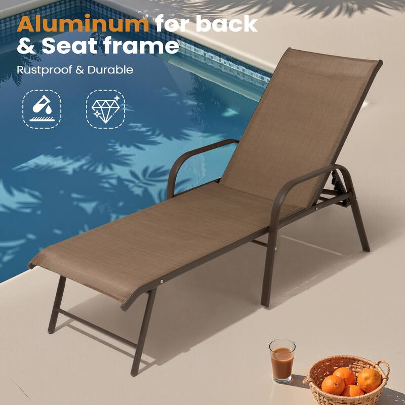 VredHom Outdoor Aluminum Adjustable Patio Chaise Lounge Chairs
