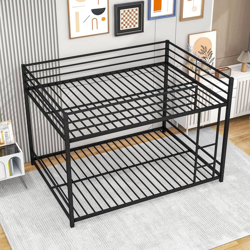 Twin Over Twin/Full Over Full Metal Bunk Bed Frame, Sturdy Design with Safety Guardrails and Ladder, Space-Saving for Kids