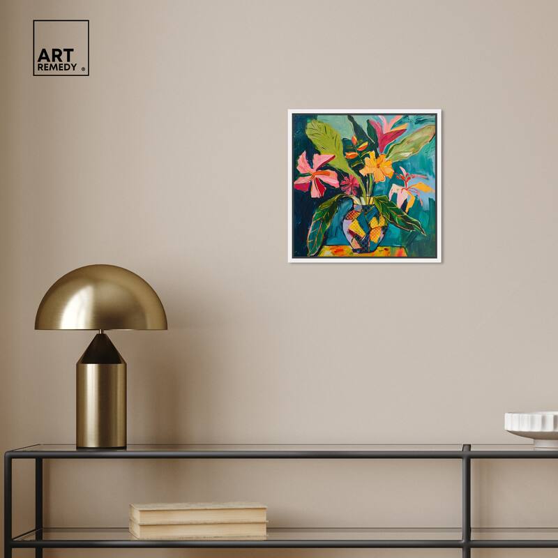 Art Remedy Vase Of Tropical Flowers Ii Framed Flowers In Vase Paintings