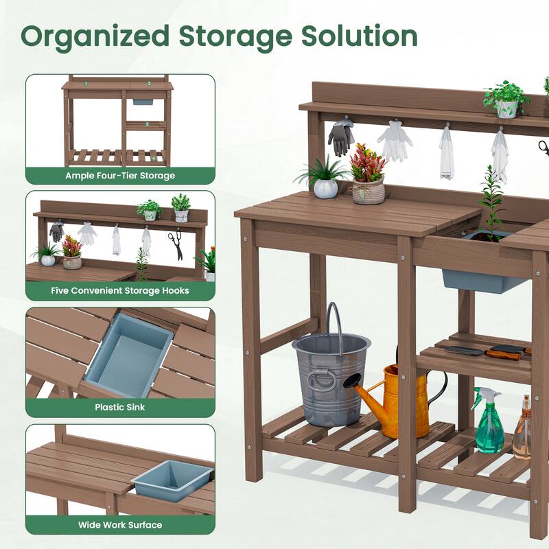 HDPE Patio Outdoor Potting Table, Versatile Gardening Planting Workbench