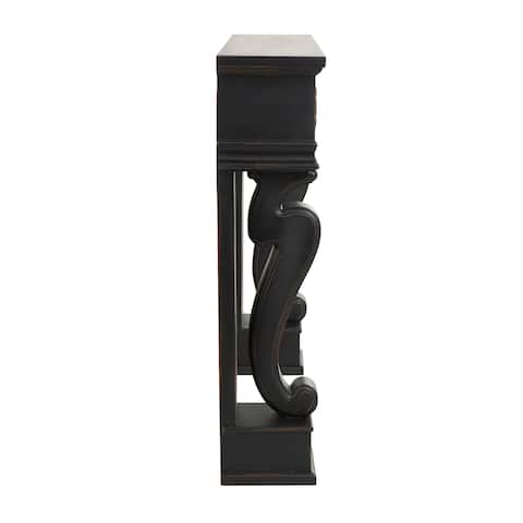 Wooden Scroll Freestanding Fireplace Mantle with Floral Accents - Black or White - Roche River Decor