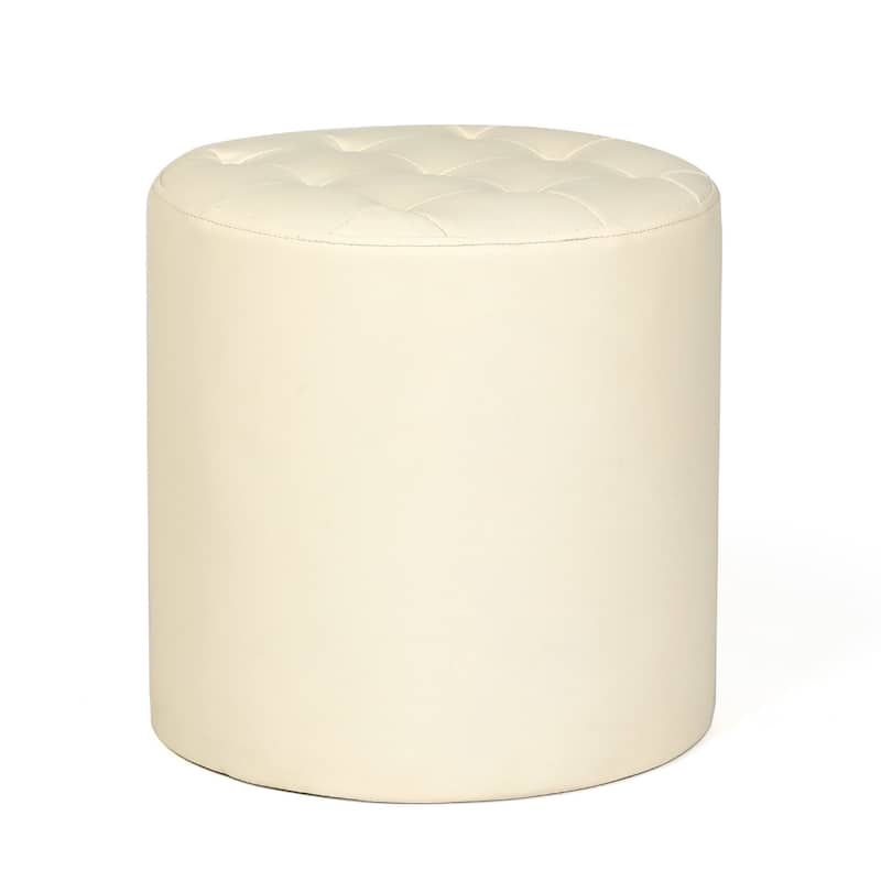 Adeco Round Ottoman Upholstered Tufted Faux Leather Footrest