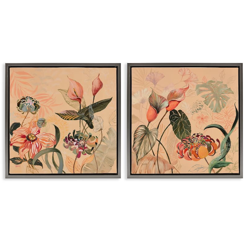 Stupell Elegant Flower Organics Framed Floater Canvas Wall Art Design By Dusza (Set of 2) - 18 x 18 - Grey