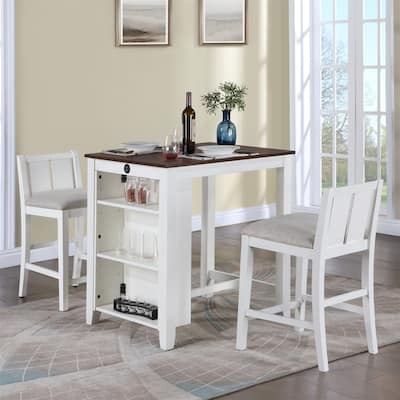 3-Piece Counter Height Dining Table with Shelves and 2 Chairs