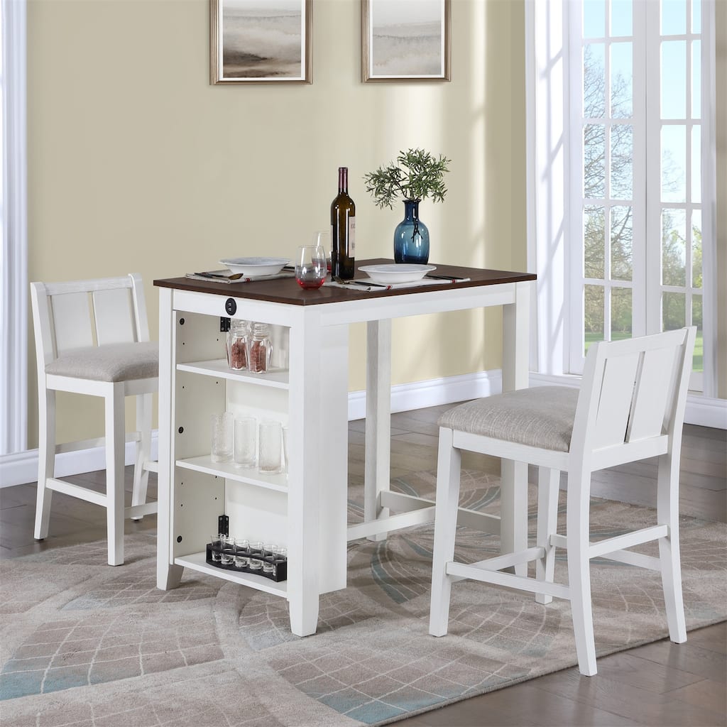3-Piece Counter Height Dining Table with Shelves and 2 Chairs