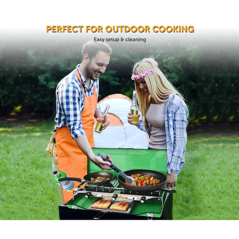 Flame King Portable 3-Burner Propane Camping Stove Grill w/ Toast Tray