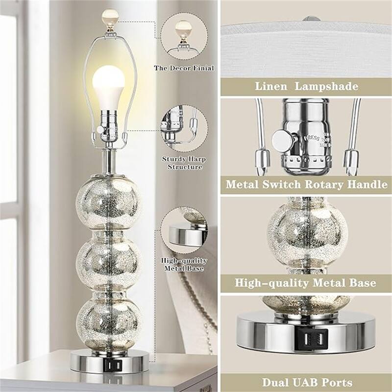 Glass Triple-Sphere 27" Tall Table Lamp Bedside Desk Nightstand Lamp (Set of 2)