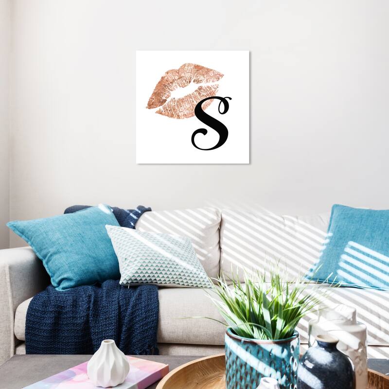 Wynwood Studio Canvas Fashion and Glam Monogram S Kiss Bronze and Metallic Bronze Glam Wall Art Canvas Print - 20 x 20