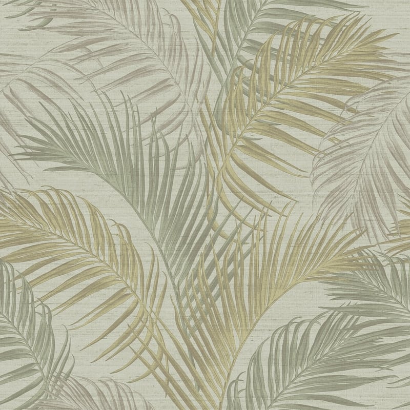 Galerie Wallcoverings Synergy Collection Lush Leaf Palm Sheen Finish Vinyl on Non-woven Wallpaper Roll - 33-feet long x 21-inches wide - Grey