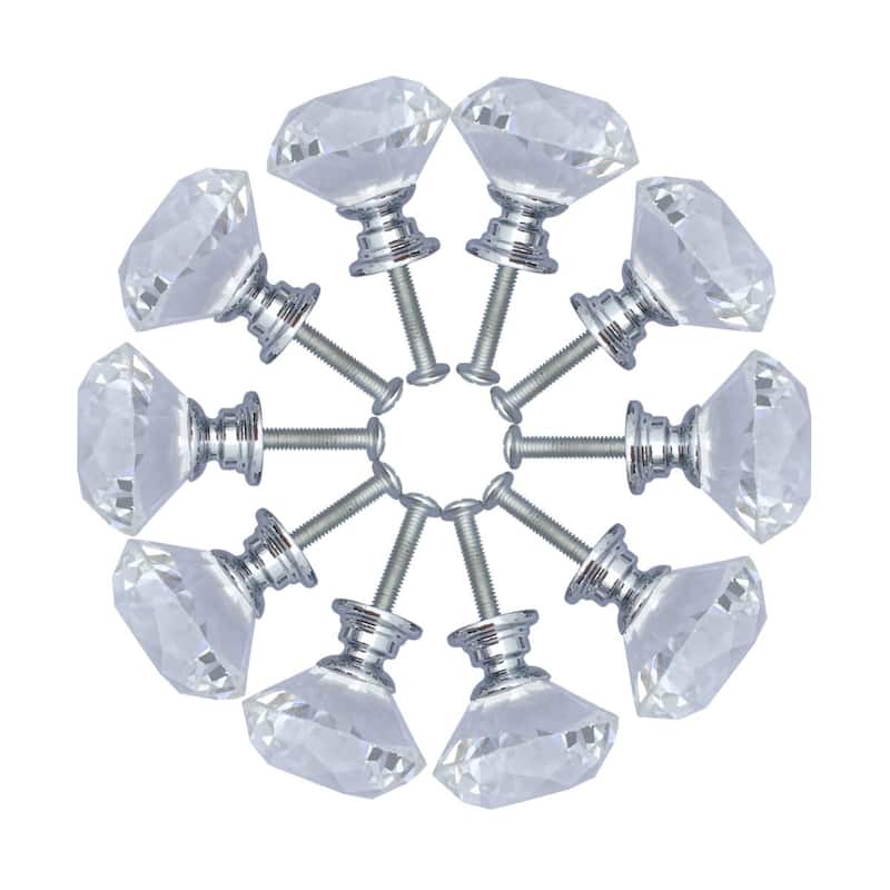 Diamond Shape Cabinet Knobs 1.18" Glass Pull Handles 10 Pieces Renovators Supply