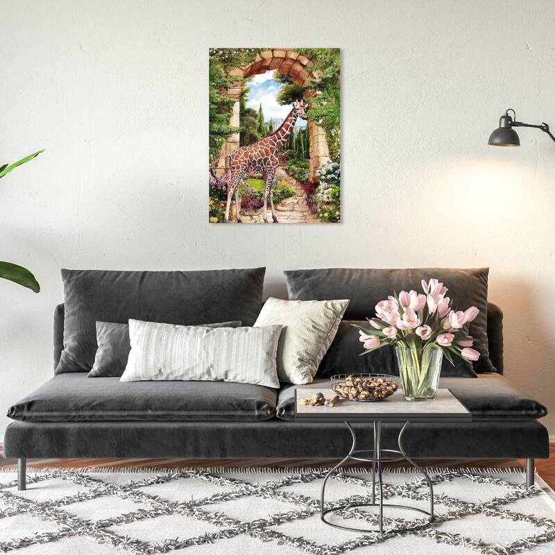 Wynwood Studio Canvas Animals Heavenly Garden Giraffe Brown and Cabin & Lodge Wall Art Canvas Print - 20 x 20