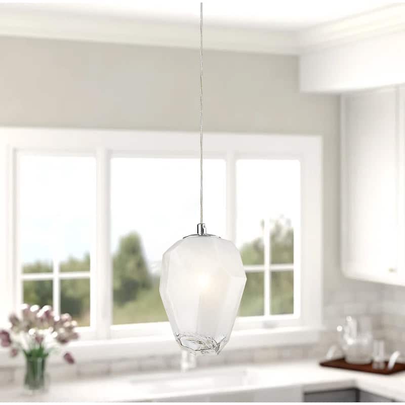 1-Light Chrome Pendant With A White Glass Shade