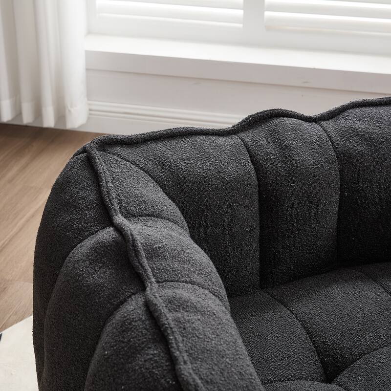 Extra-Large Chenille Bean Bag Chair with Footstool, Comfy Bean Bag Sofa for Adults, High Resilient Foam Square Lazy Sofa