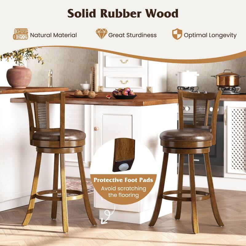 Costway Set of 2/4 Bar Stools 30" Swivel Bar Chairs with PE Rattan - See Details