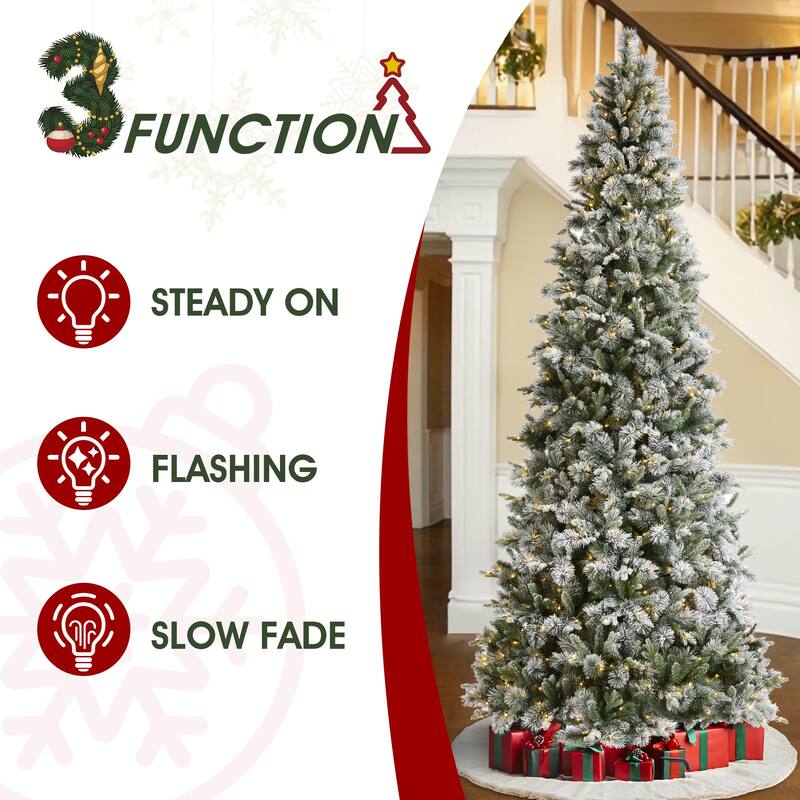 Glitzhome 11ft Pre-Lit Flocked Slim Pine Artificial Christmas Tree with 850 Lights and Foot Pedal