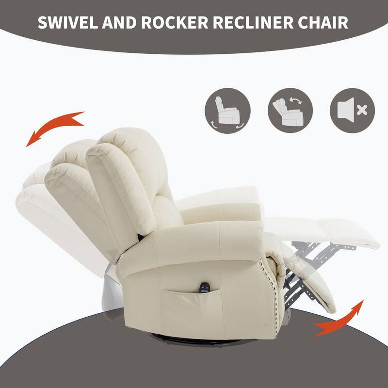 Manual Recliner Chair with Heat & Massage, Ergonomic Lounge Sofa Chair, Swivel Recliner Chair with Side Pocket