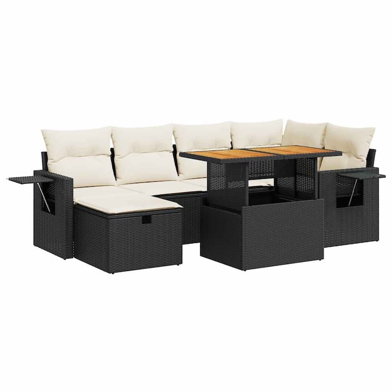 vidaXL Patio Sofa Set with Cushions Outdoor Conversation Furniture Poly Rattan - 21.7 x 39.4 x 28.7