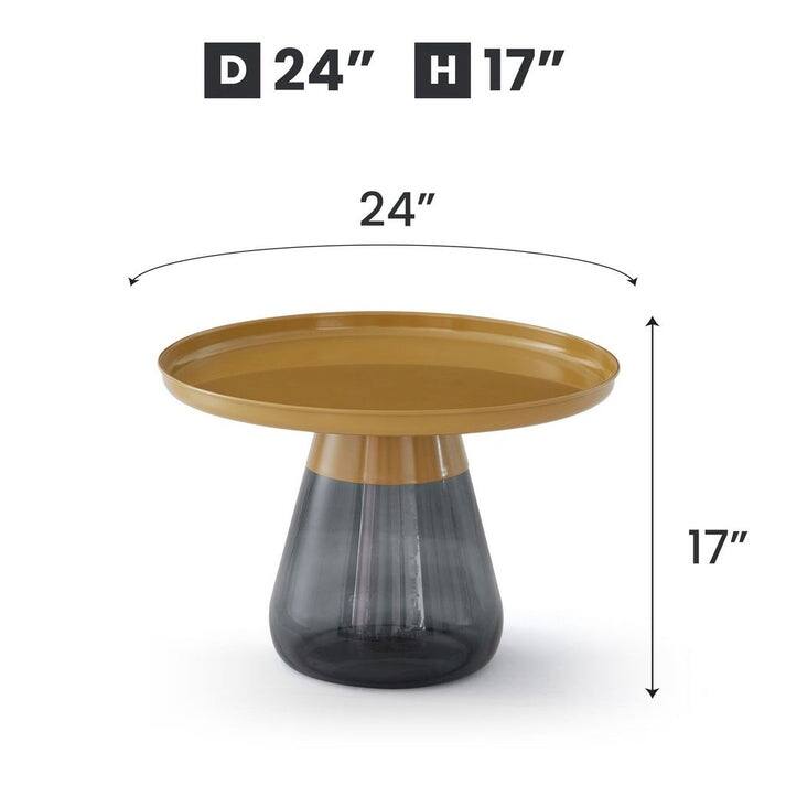 24" Matte Gold Tray Top Aeryn Nesting Table with Smoky Gray Glass Base - 24x17