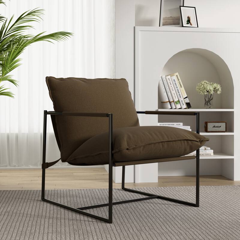 Metal Framed Accent Chair Sling Armchair with Bag Cushion