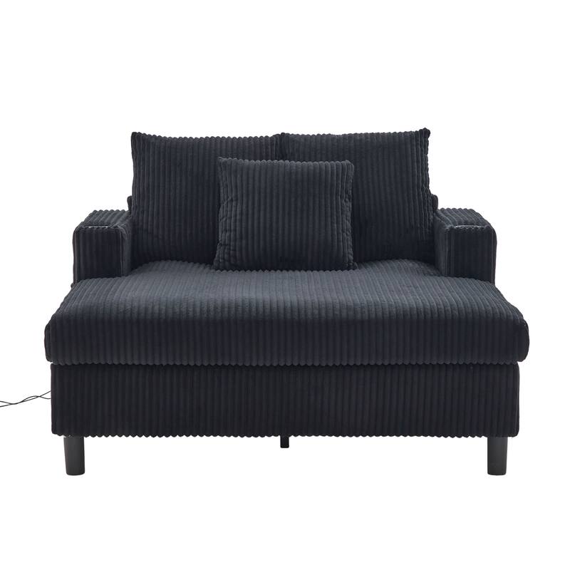 GDFStudio - Corduroy Recliner Sofa with USB Charging, RGB LED Light Strip - Suitable for Living Room and Bedroom