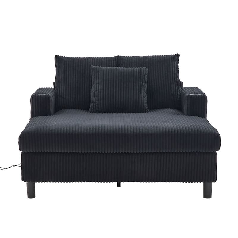 Recliner Sofa Loveseat with Chaise Lounge, Sleeper Sofa with USB & Type-C Charging Ports, Sofa Bed with Cup Holders